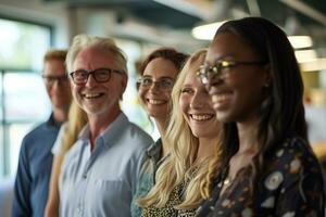 AI generated Group of business people having a meeting at creative office photo