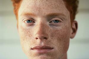 AI generated Close-up of freckled man looking at camera photo