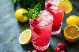 AI generated fresh raspberry lemonade photo