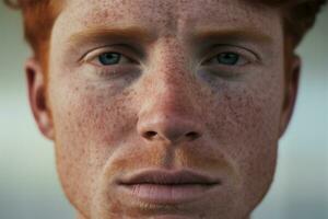 AI generated Close-up of freckled man looking at camera photo