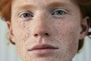 AI generated Close-up of freckled man looking at camera photo