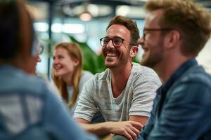 AI generated Group of business people having a meeting at creative office photo