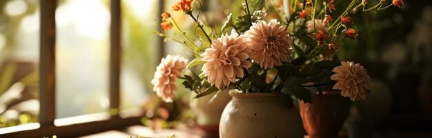 ai generado flores en un florero con un borroso antecedentes foto