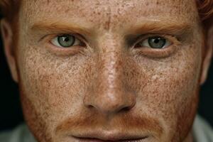 AI generated Close-up of freckled man looking at camera photo