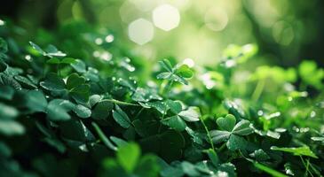 AI generated green leaves with some shamrocks flying on top of the green photo