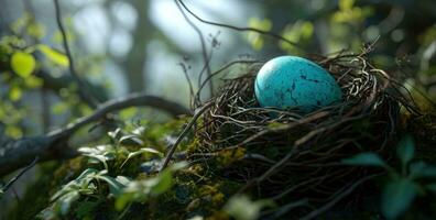 AI generated one easter egg's nest in a garden photo