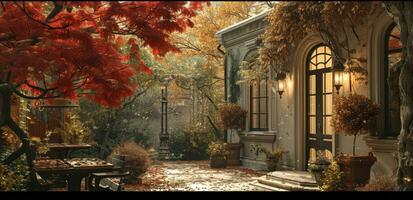 AI generated it is autumn, so all outside decorations are out photo