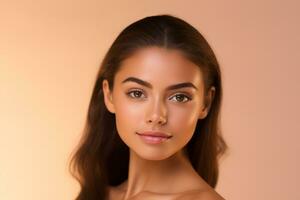 AI generated Portrait of beautiful young woman with clean fresh skin. Spa, healthcare. photo