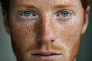 AI generated Close-up of freckled man looking at camera photo