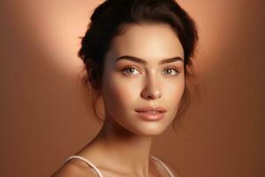 AI generated Portrait of beautiful young woman with clean fresh skin. Spa, healthcare. photo