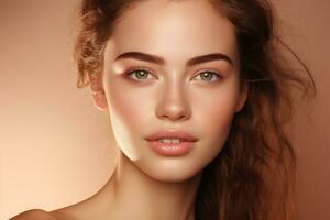 AI generated Portrait of beautiful young woman with clean fresh skin. Spa, healthcare. photo