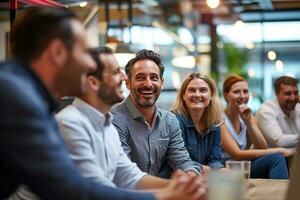 AI generated Group of business people having a meeting at creative office photo