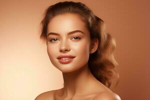 AI generated Portrait of beautiful young woman with clean fresh skin. Spa, healthcare. photo