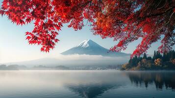 AI generated Fuji Mountain and Lake Kawaguchiko in autumn season, Japan photo