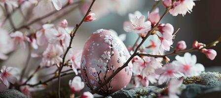 AI generated easter egg with cherry blossom background photo