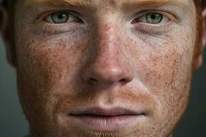 AI generated Close-up of freckled man looking at camera photo