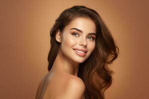 AI generated Portrait of beautiful young woman with clean fresh skin. Spa, healthcare. photo