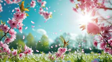 AI generated spring poster template with large copy space for text photo