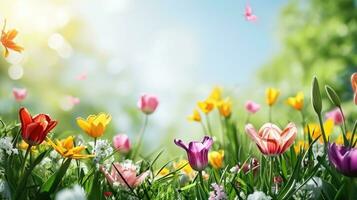 AI generated spring poster template with large copy space for text photo