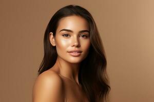 AI generated Portrait of beautiful young woman with clean fresh skin. Spa, healthcare. photo