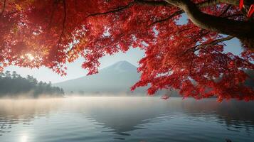 AI generated Fuji Mountain and Lake Kawaguchiko in autumn season, Japan photo