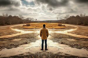 AI generated a man standing in the middle of a labyrinth photo