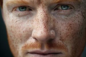 AI generated Close-up of freckled man looking at camera photo