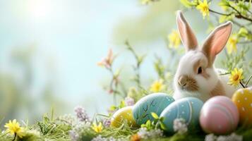 AI generated easter poster template with large copy space for text photo