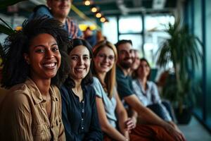 AI generated Group of business people having a meeting at creative office photo