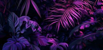 AI generated purple and violet jungle leaves in the night time photo