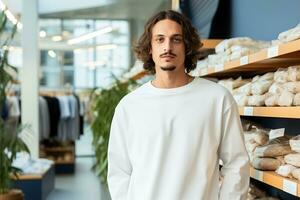 ai generado retrato de un hermoso hombre en blanco camisa foto