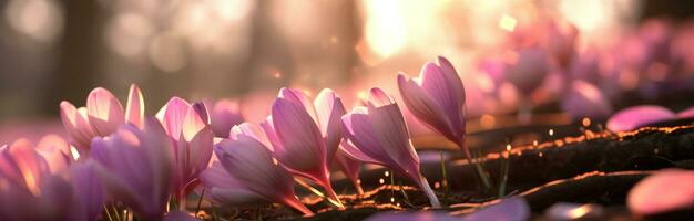 AI generated crocus flowers is bright and pink photo