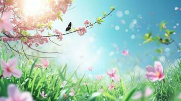 AI generated spring poster template with large copy space for text photo