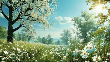 AI generated spring poster template with large copy space for text photo