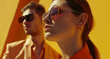 AI generated woman and man wearing colorful and sunglasses photo