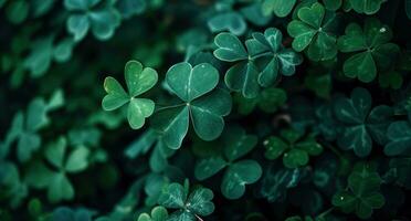 AI generated a bunch of clover leaves on a dark background photo