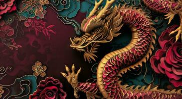 AI generated chinese new year background with colorful dragon photo