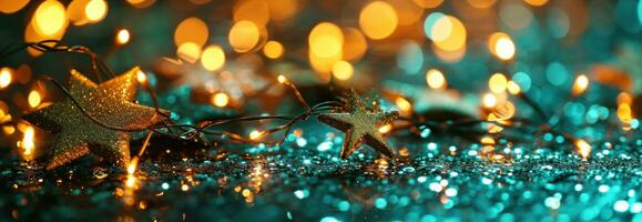 ai generado Navidad con estrella en oro antecedentes Navidad luces foto