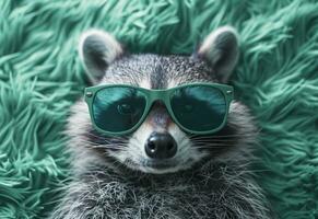 AI generated racoon wearing sunglasses up hiphop style mockup photo