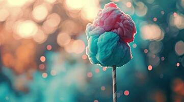 AI generated colorful cotton candy on a stick photo