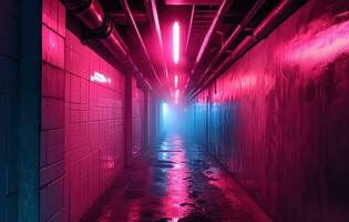 AI generated the neon light makes a glowing pathway photo