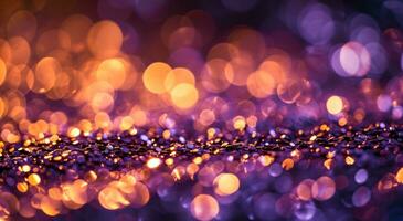 AI generated shiny light background of bokeh reflections and glitter photo