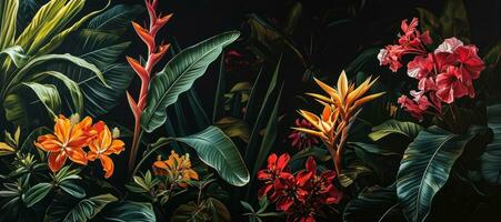 AI generated several floral plants are shown on a black background photo