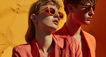 AI generated woman and man wearing colorful and sunglasses photo