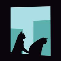 Cats in front of the window when it rains vector