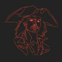 pirate sketch red line art vector