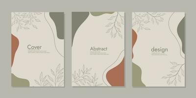 abstract covers. Botanical banner with shapes leaves, branch and plants. Set of vector illustrations. boho aesthetic theme