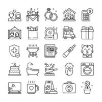 Family life and home daily activity icon set in line outline style vector