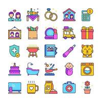 Family life and home daily activity icon set in flat style vector