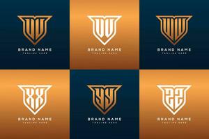 Luxury UU VV WW XX YY ZZ Monogram Initial Letters Shield Guard Shape Logo Design Collection For Your Brand or Business vector